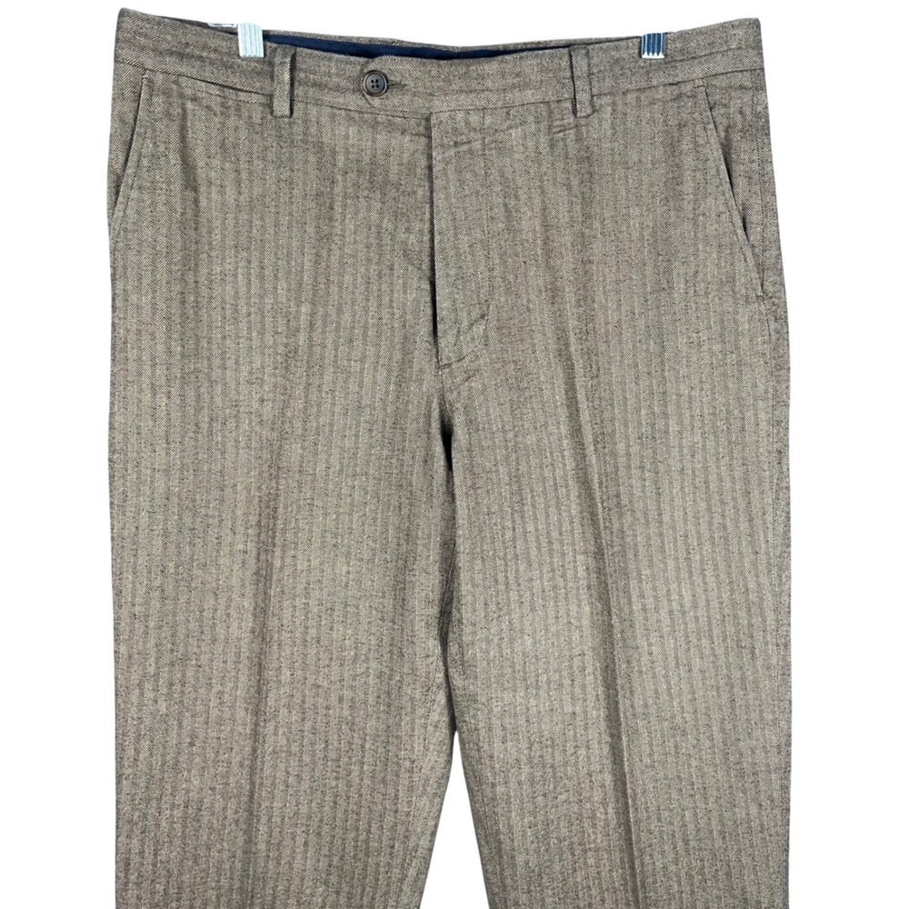 Lands End Trousers Mens 36 Brown Herringbone Sutton Traditional Fit Cotton Pants